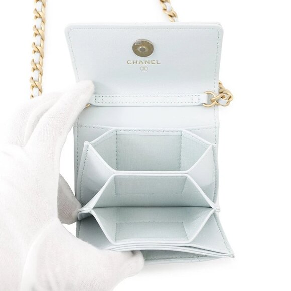 CHANEL CHANEL19 Matelasse Chain Wallet Lambskin Light Blue AP1787 - Picture 13 of 14